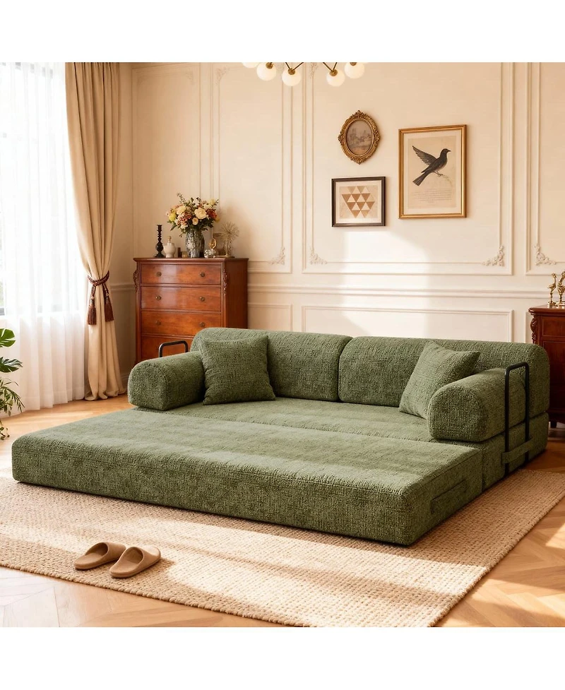 Maison Boucle 78.74'' Wide Boucle Convertible Sleeper Sofa Bed, 3 Seater, Daybed
