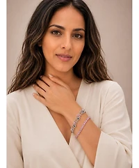 Suzy Levian New York Sterling Silver Sapphire Halo Pave Link Tennis Bracelet
