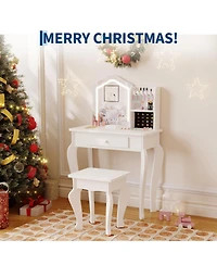 homfan Lighted Mirror Kids Vanity Set with Stool, Makeup Table Playset for Little Girls Ages 3-8, Elegant, Functional Design, Ideal for Bedroom