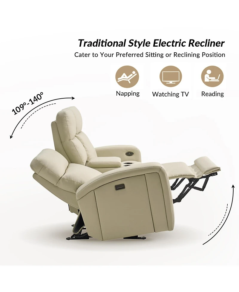 Hulala Home Basit 71" Modern Power Zero Gravity Theater Seating Recliner Sofa with Storage Armrest And Cup Holders
