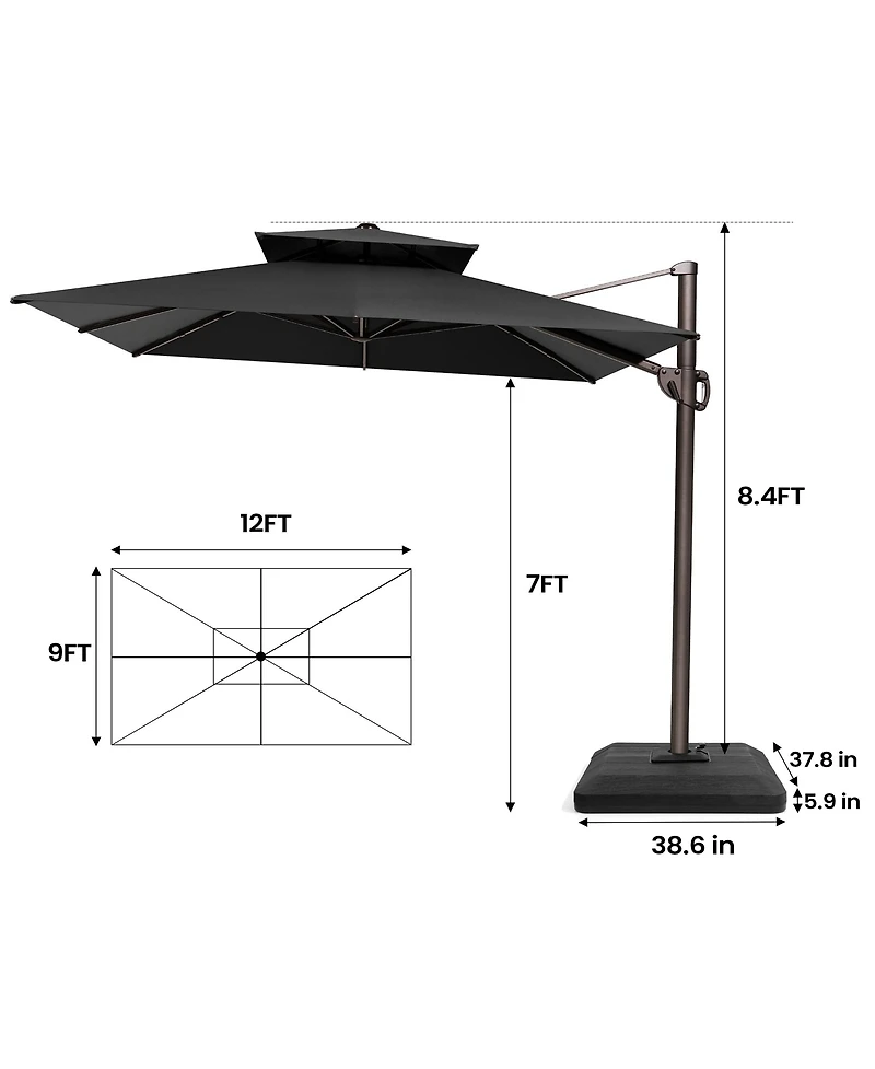 Pellebant Outdoor Patio Double Top 9X12Feet Aluminum Cantilever Umbrella with Base