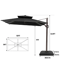 Pellebant Outdoor Patio Double Top 9X12Feet Aluminum Cantilever Umbrella with Base