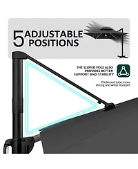 Pellebant Outdoor Patio 10X13Feet Aluminum Double Canopy Solar Lights Cantilever Umbrella with Rod Wheel Base