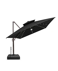 Pellebant Outdoor Patio 10X13Feet Aluminum Double Canopy Solar Lights Cantilever Umbrella with Rod Wheel Base
