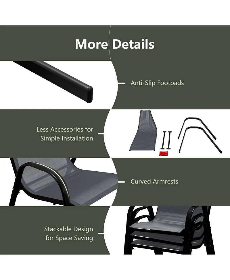 Sugift Set of 4 Stackable Patio Dining Chairs with Curved Armrests and Steel Frame