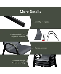 Sugift Set of 4 Stackable Patio Dining Chairs with Curved Armrests and Steel Frame