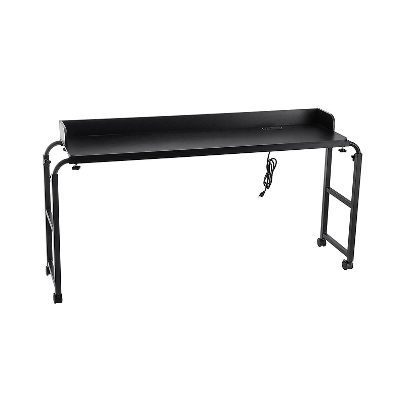 Sugift Mobile Overbed Desk with Power Outlets and Usb Ports 4 Wheels Adjustable