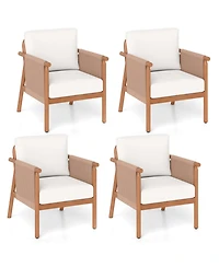 SUGIFT4 -Piece Acacia Wood Patio Chair Set with Woven Rope Armrests and Seat Back Cushions