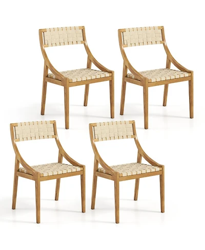 Sugift 4-Piece Teak Outdoor Dining Chair Set with Webbing Seat and Backrest