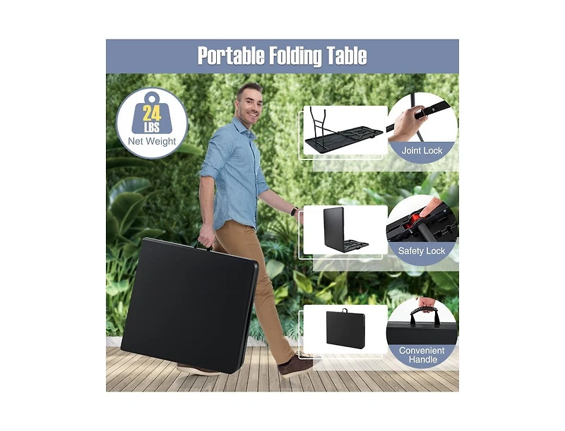 Boyel Living 6 ft Portable Folding Table 350 Lbs Fold-in-Half with Hdpe Tabletop