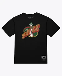Mitchell & Ness Men's and Women's Black Seattle Supersonics Hardwood Classics Arch T-Shirt
