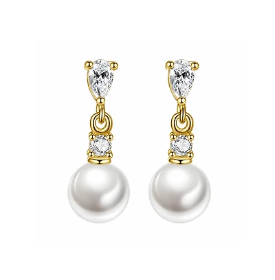Dloria Pear Cut Cubic Zirconia Faux Pearl Drop Earrings