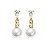 Dloria Pear Cut Cubic Zirconia Faux Pearl Drop Earrings