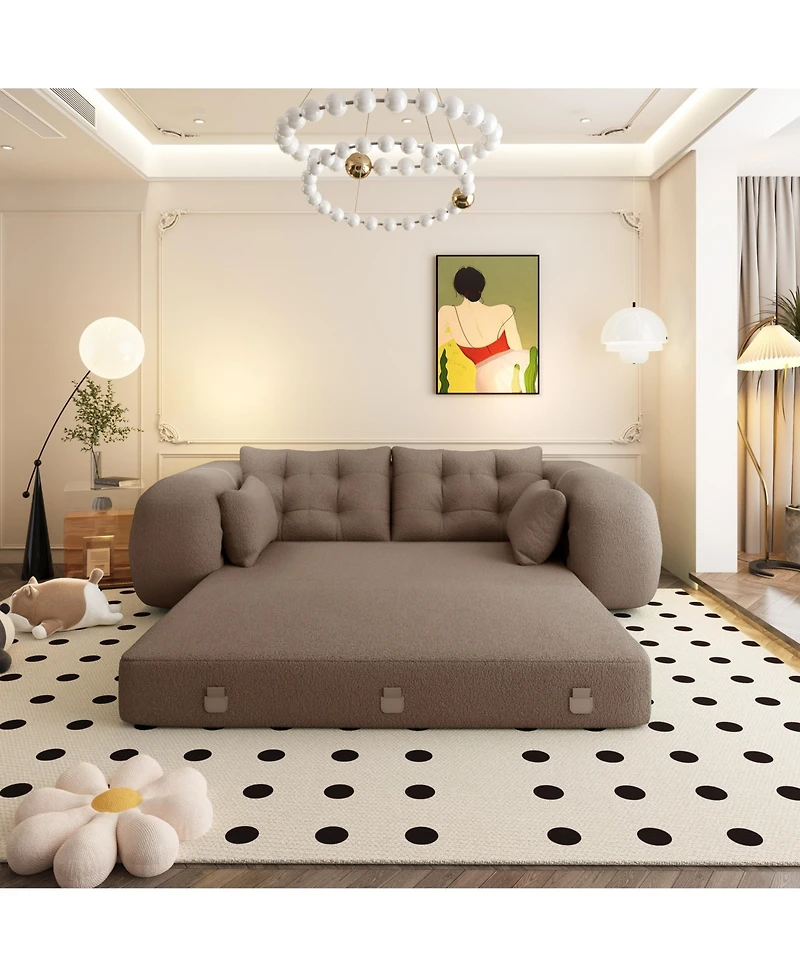 Clihome 78.7" Folding Sleeper, 3-in-1 Convertible Sofa Bed - Teddy Velvet Floor