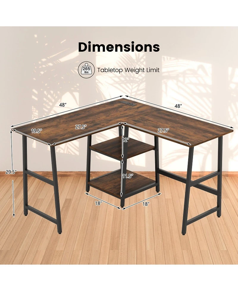 Gouun L-Shaped Corner Computer Desk Storage Shelves Steel Frame Footrest