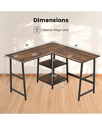 Gouun L-Shaped Corner Computer Desk Storage Shelves Steel Frame Footrest