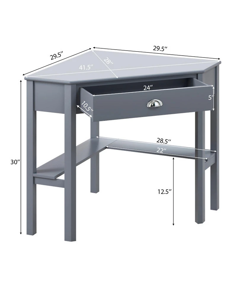 Gouun Corner Computer Desk Solid Pine Wood Drawer Open Shelves Laptop