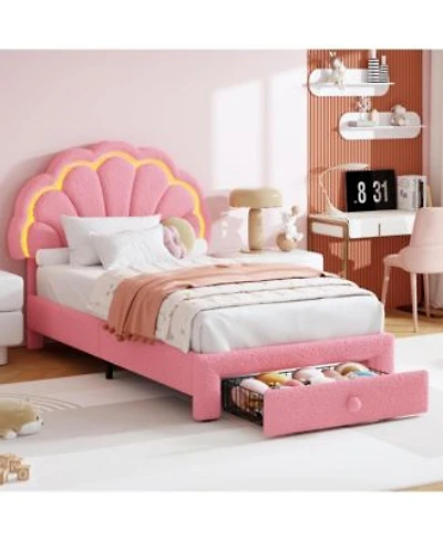 Gaomon Upholstered Led Bed Frame With Storage Drawer Adjustable Chic Headboard Berber Fleece Princess Platform Bed For Kids No Box Spring