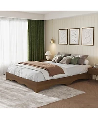 homfan Minimalist Wave Edge Wood Platform Bed Frame - Sturdy and Noise-Free, Easy Assembly, No Box Spring