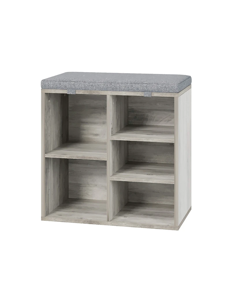 homfan Shoe Storage Bench, Upholstered 10 Cubbies Organizer with Cushion and Adjustable Shelves for Entryway