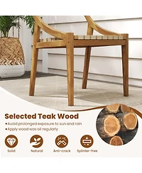 Gouun Set of 2 Teak Wood Outdoor Dining Chairs with Woven Pp Webbing Seat and Backrest
