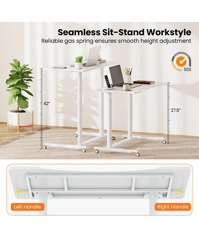 Gouun Sit-to-Stand Rolling Computer Desk with Adjustable Height