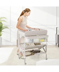 Gouun Portable Baby Changing Table with Wheels and Storage Rack