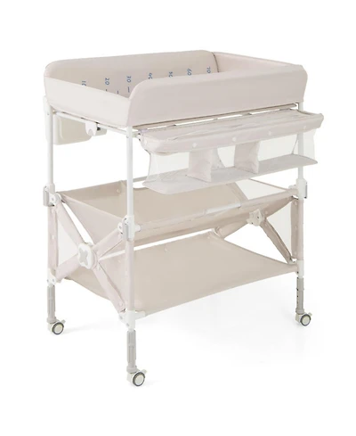Gouun Portable Baby Changing Table with Wheels and Storage Rack