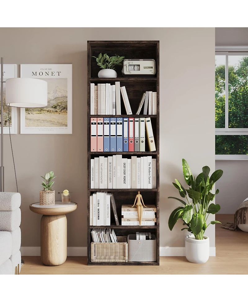 homfan 6-Tier Tall Bookcase, 71.4 Inch Height, Industrial Wood Bookshelf, Sturdy Open Shelf Organizer for Home Office, Living Room, Bedroom, Library