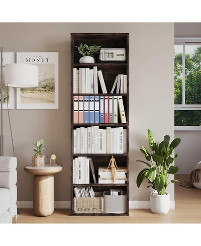 homfan 6-Tier Tall Bookcase, 71.4 Inch Height, Industrial Wood Bookshelf, Sturdy Open Shelf Organizer for Home Office, Living Room, Bedroom, Library