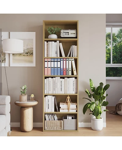 homfan 6-Tier Tall Bookcase, 71.4 Inch Height, Industrial Wood Bookshelf, Sturdy Open Shelf Organizer for Home Office, Living Room, Bedroom, Library