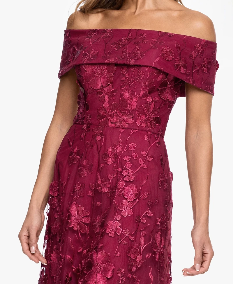 Xscape Women's Off-The-Shoulder Embroidered Floral Ball Gown