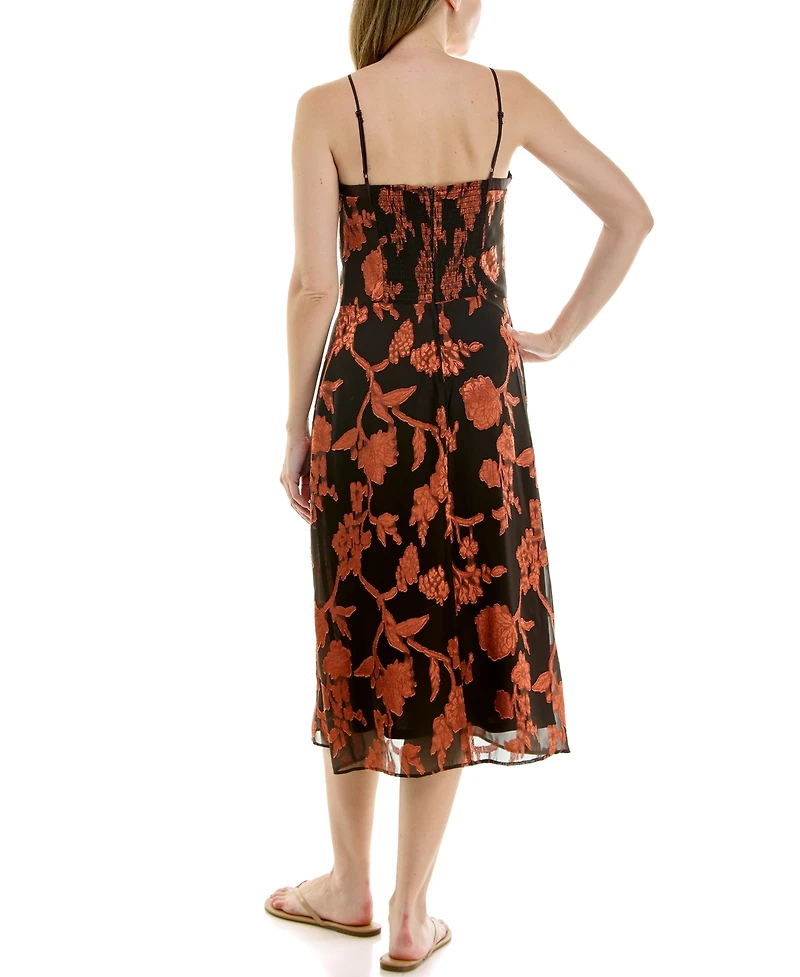 Rare Juniors' Burnout Floral Square Neck Midi Dress