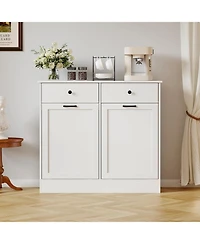 gaomon 20 Gallon Double Tilt Out Trash Can Cabinet, Wooden Storage Garbage Can Cabinets, Hidden Laundry Hamper Cabinet with Drawer