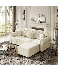 Maison Boucle 82.6'' Velvet Sofa and Ottoman, Chesterfield Nailhead, 3 Pillows