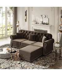 Maison Boucle 82.6'' Velvet Sofa and Ottoman, Chesterfield Nailhead, 3 Pillows