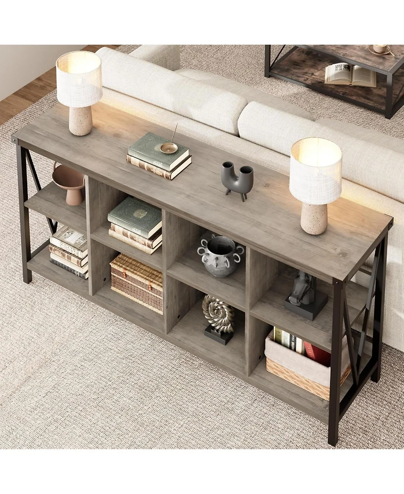 gaomon 8-Cube Farmhouse Storage Bookshelf, Horizontal Wood Bookcase for Entryway & Living Room