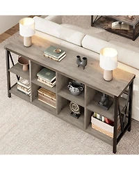 gaomon 8-Cube Farmhouse Storage Bookshelf, Horizontal Wood Bookcase for Entryway & Living Room