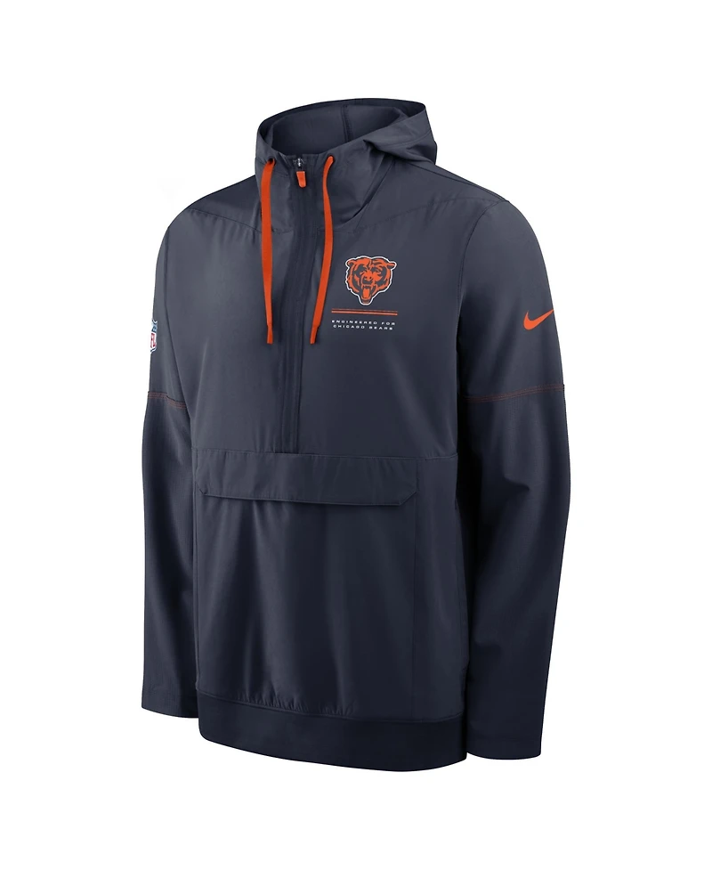 Nike Men's Navy Chicago Bears Sideline Anorak Half-Zip Hooded Jacket