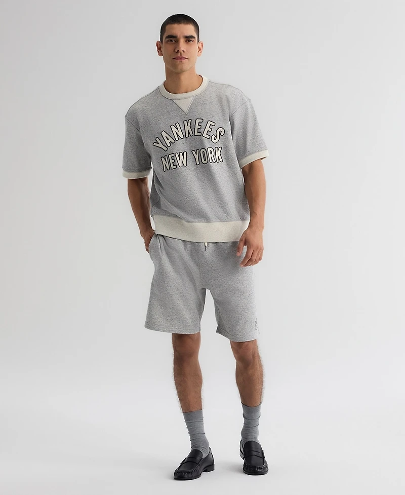 Fanatics Men's Steel Heather New York Yankees Iconic Terry Short Sleeve Sweatshirt