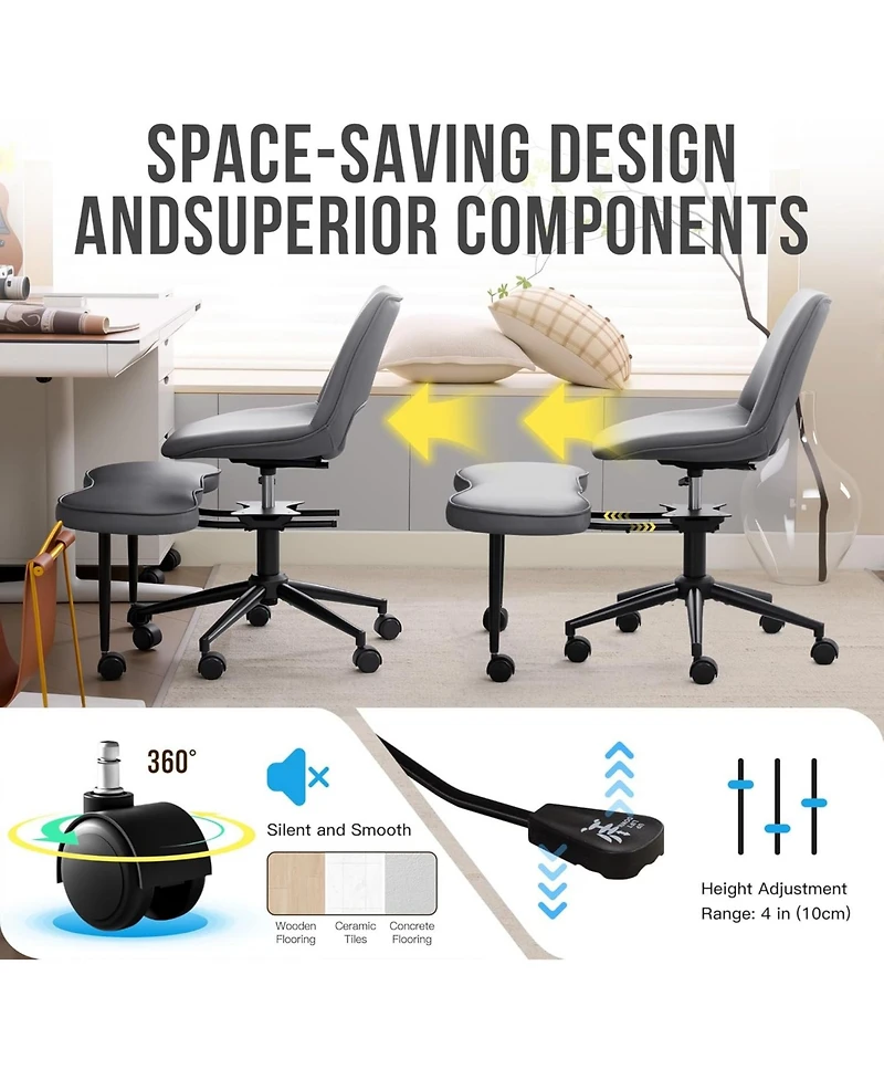 gaomon Ergonomic Cross-Legged Lounge Chair, Wide Meditation Seat with High Lumbar Support, 360 Degree Swivel, Adjustable Height with Wheels