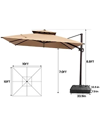 Pellebant Outdoor Patio Double Top 10x10Feet Square Aluminum Cantilever Umbrella with Wheel Base