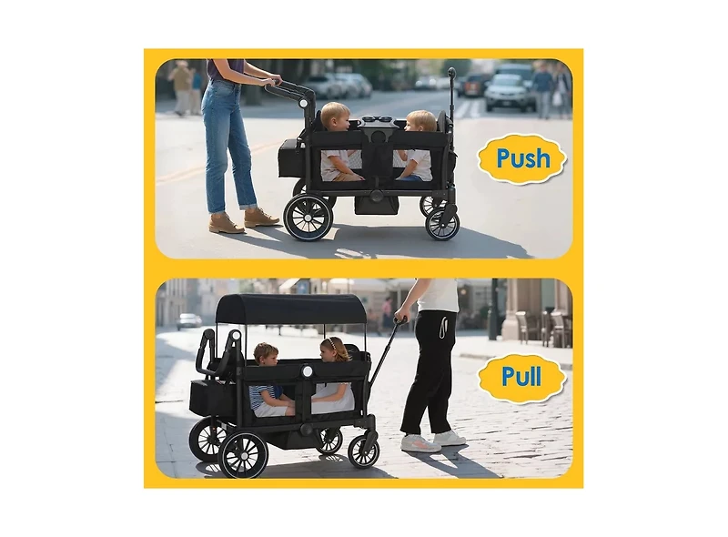 Kinder King Baby All-Terrain Wagon Stroller for Two with Canopy, Snack Tray, Storage and Shock-Absorbing Wheels