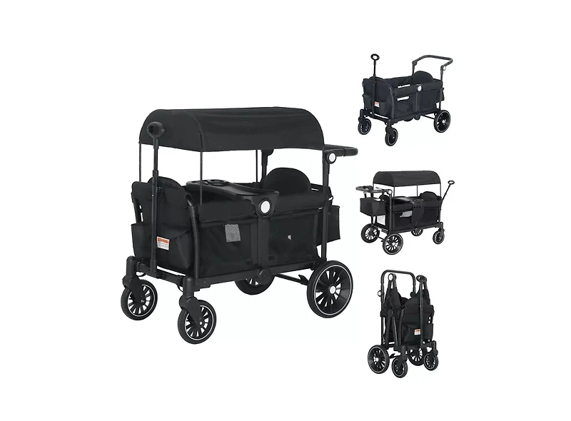 Kinder King Baby All-Terrain Wagon Stroller for Two with Canopy, Snack Tray, Storage and Shock-Absorbing Wheels