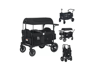 Kinder King Baby All-Terrain Wagon Stroller for Two with Canopy, Snack Tray, Storage and Shock-Absorbing Wheels