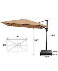 Pellebant Outdoor Patio 9X12Feet Aluminum Cantilever Umbrella with Wheel Base