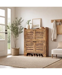 Homfan Two-Tier Flip Door Shoe Cabinet with Spacious Storage, Freestanding Entryway Organizer for Shoes and Accessories