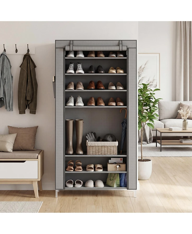 Homfan 9-Tier Shoe Rack with Storage Shelves, Iron Coat Rack and Garment Organizer, Freestanding Closet Tower for Bedroom and Entryway,