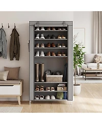 Homfan 9-Tier Shoe Rack with Storage Shelves, Iron Coat Rack and Garment Organizer, Freestanding Closet Tower for Bedroom and Entryway,