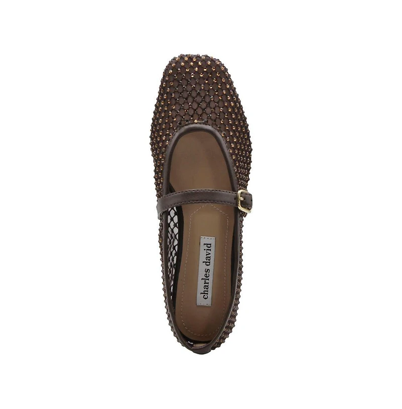 Charles David Womens Westa Flat Dress Shoe Mesh Rhinestones
